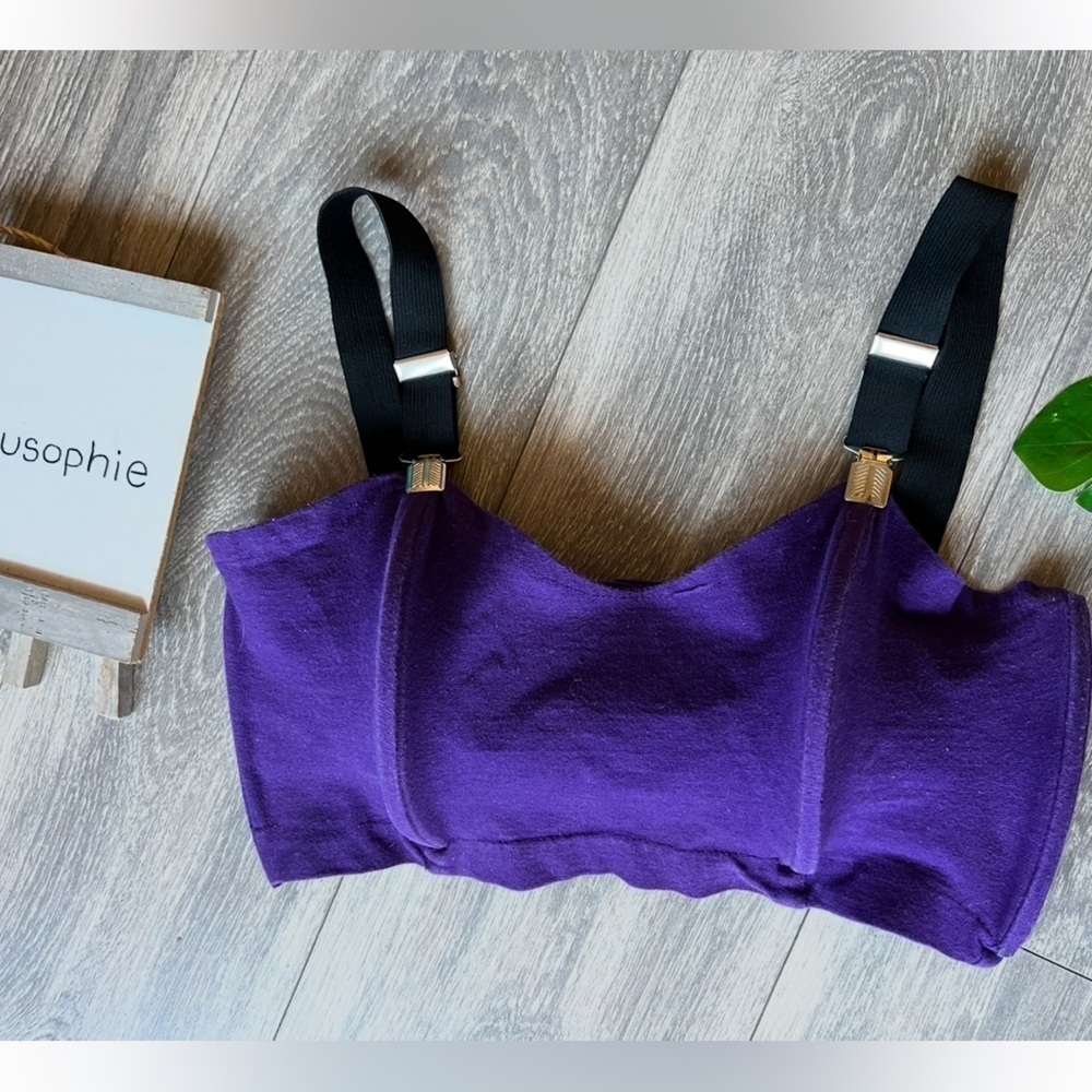 Super Vintage 90s Jota Purple Bralette Top w Boning & Black Suspender Straps L
